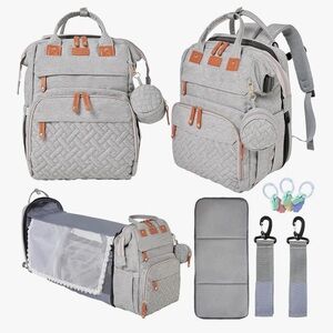 Gray Diaper Bag Backpack with Accessories